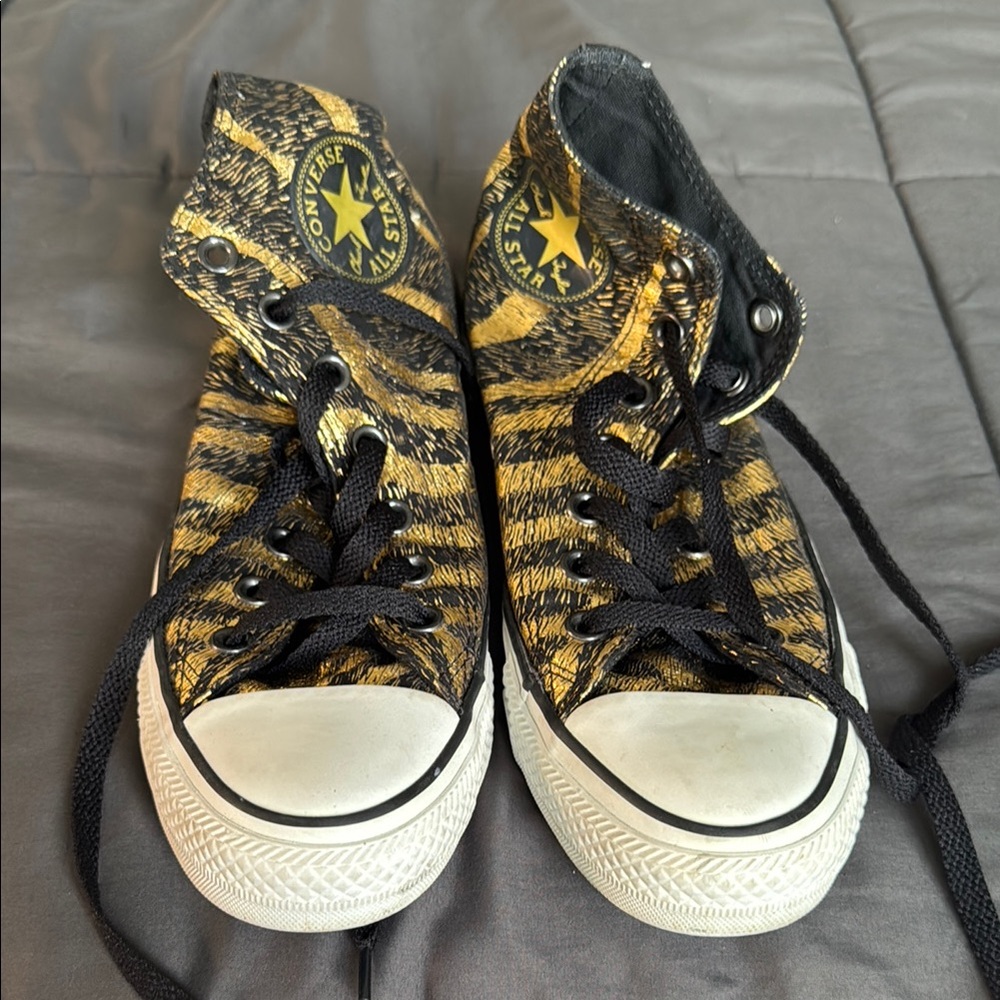 Converse Black and Gold Sneakers with Animal Print